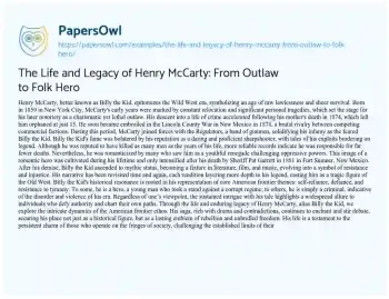 Essay on The Life and Legacy of Henry McCarty: from Outlaw to Folk Hero