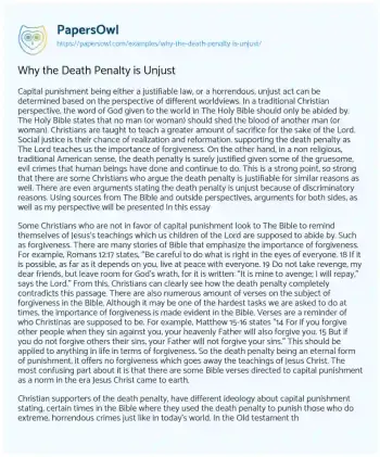 Essay on Why the Death Penalty is Unjust