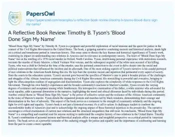 Essay on A Reflective Book Review: Timothy B. Tyson’s ‘Blood Done Sign my Name’