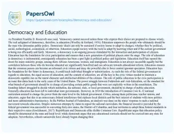 Essay on Democracy and Education