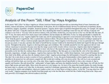 Essay on Analysis of the Poem “Still, i Rise” by Maya Angelou