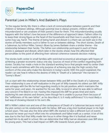 Essay on Parental Love in Miller’s and Baldwin’s Plays