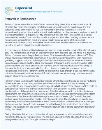 Essay on Petrarch in Renaissance