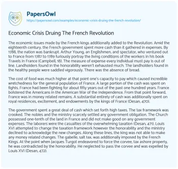 Essay on The Economic Causes of the French Revolution