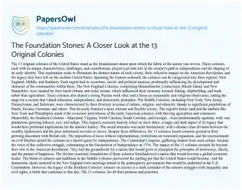 Essay on The Foundation Stones: a Closer Look at the 13 Original Colonies