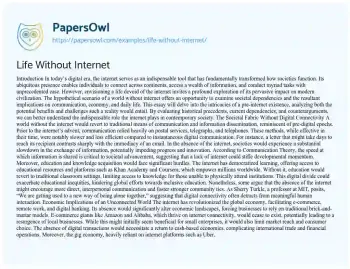 Essay on Life Without Internet