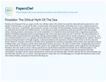 Essay on Poseidon the Ethical Myth of the Sea