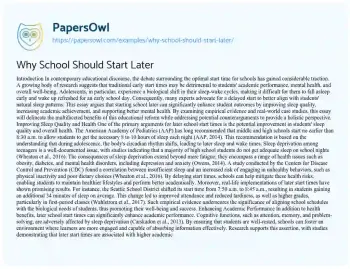 Essay on Why School should Start Later