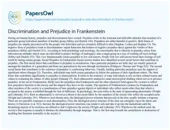 Essay on Discrimination and Prejudice in Frankenstein