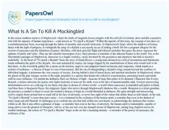 Essay on What is a Sin to Kill a Mockingbird