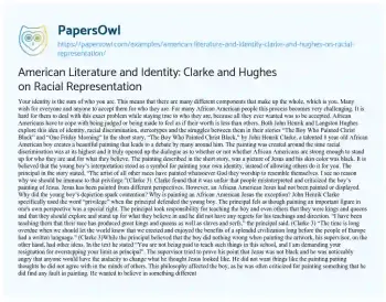 Essay on American Literature and Identity: Clarke and Hughes on Racial Representation