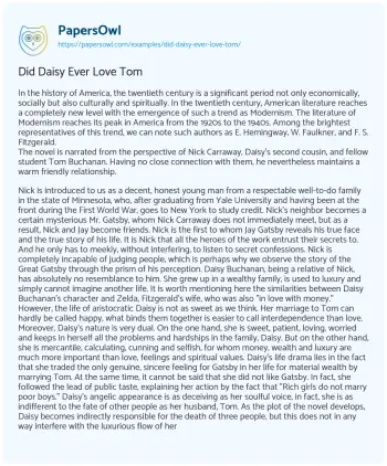 Essay on Did Daisy Ever Love Tom