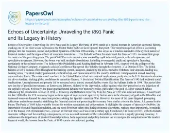 Essay on Echoes of Uncertainty: Unraveling the 1893 Panic and its Legacy in History