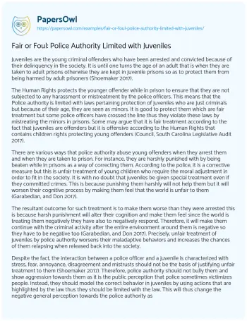 Essay on Fair or Foul: Police Authority Limited with Juveniles