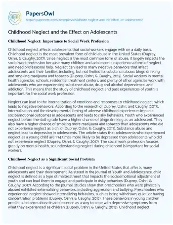 Essay on Childhood Neglect and the Effect on Adolescents