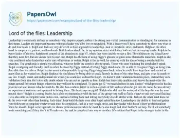 Essay on Lord of the Flies: Leadership