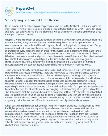 Essay on Stereotyping is Stemmed from Racism