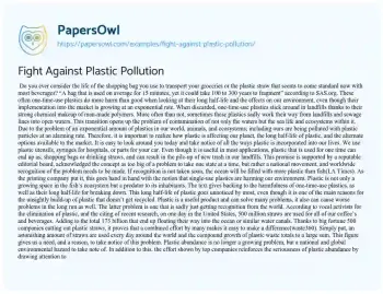 Essay on Fight against Plastic Pollution