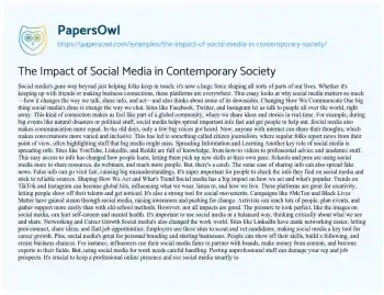 Essay on The Impact of Social Media in Contemporary Society