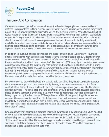 Essay on The Care and Compassion