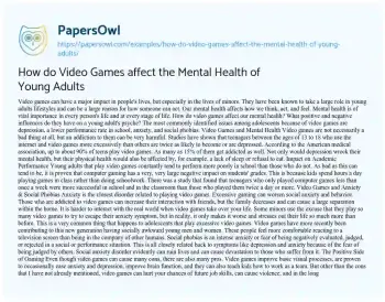 Essay on How do Video Games Affect the Mental Health of Young Adults