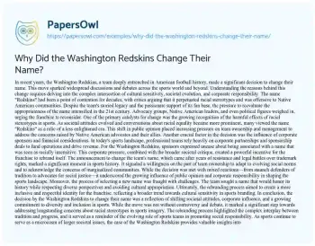 Essay on Why did the Washington Redskins Change their Name?