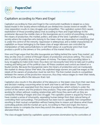 Essay on Capitalism According to Marx and Engel