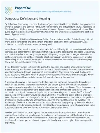 Essay on Democracy Definition and Meaning