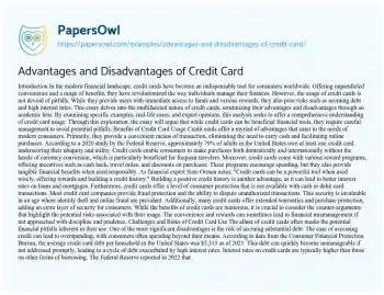 Essay on Advantages and Disadvantages of Credit Card