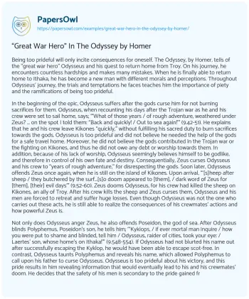 Essay on “Great War Hero” in the Odyssey by Homer