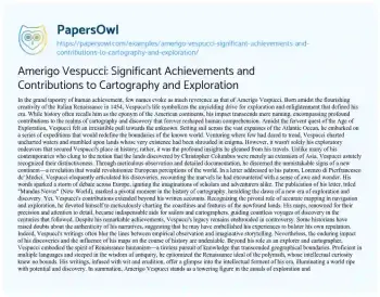 Essay on Amerigo Vespucci: Significant Achievements and Contributions to Cartography and Exploration