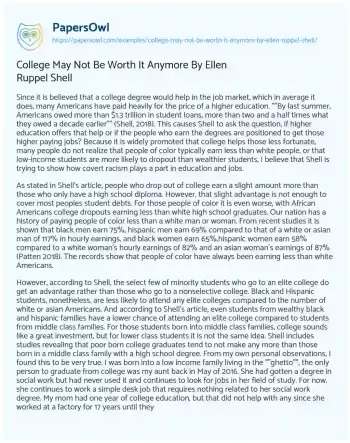 Essay on College May not be Worth it Anymore by Ellen Ruppel Shell