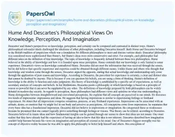 Essay on Hume and Descartes’s Philosophical Views on Knowledge, Perception, and Imagination