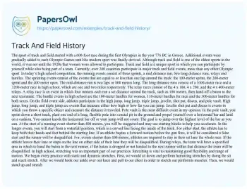 Essay on Track and Field History