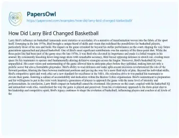 Essay on How did Larry Bird Changed Basketball