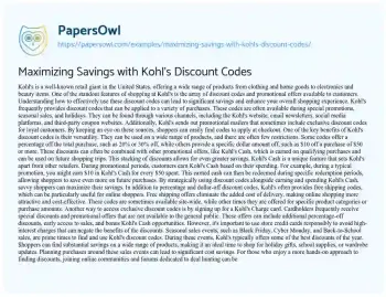 Essay on Maximizing Savings with Kohl’s Discount Codes