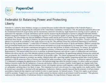 Essay on Federalist 51: Balancing Power and Protecting Liberty