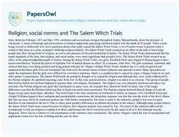 Essay on Religion, Social Norms and the Salem Witch Trials