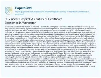 Essay on St. Vincent Hospital: a Century of Healthcare Excellence in Worcester