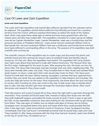 Essay on Case of Lewis and Clark Expedition