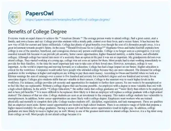 Essay on The Role of Higher Education in the Pursuit of the American Dream