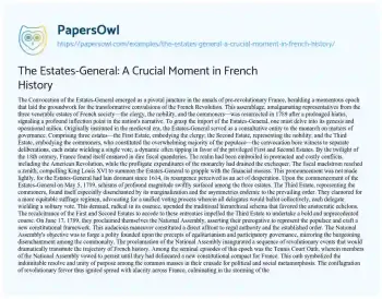 Essay on The Estates-General: a Crucial Moment in French History