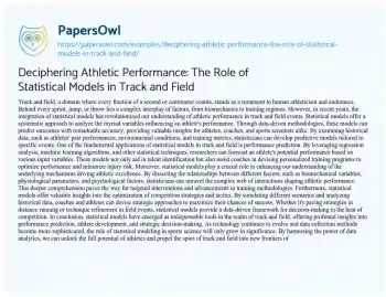 Essay on Deciphering Athletic Performance: the Role of Statistical Models in Track and Field