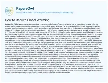 Essay on How to Reduce Global Warming