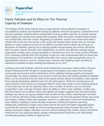 Essay on Plastic Pollution and its Effect on the Thermal Capacity of Seawater