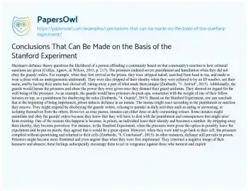 Essay on Conclusions that Can be Made on the Basis of the Stanford Experiment