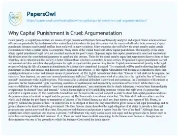 Essay on Why Capital Punishment is Cruel: Argumenatation