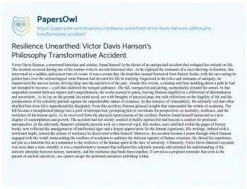 Essay on Resilience Unearthed: Victor Davis Hanson’s Philosophy Transformative Accident