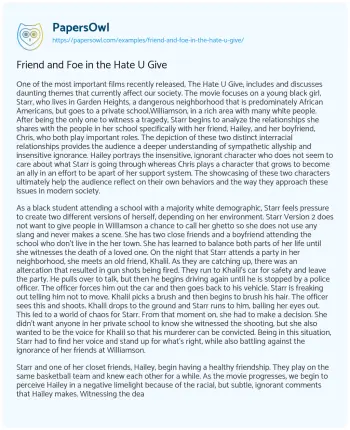 Essay on Friend and Foe in the Hate U Give