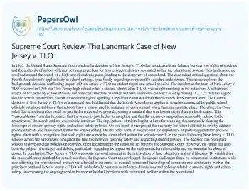 Essay on Supreme Court Review: the Landmark Case of New Jersey V. TLO